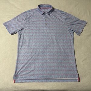 Johnnie-O Polo Mens Large‎ Blue Red Abstract Shirt Stretch
